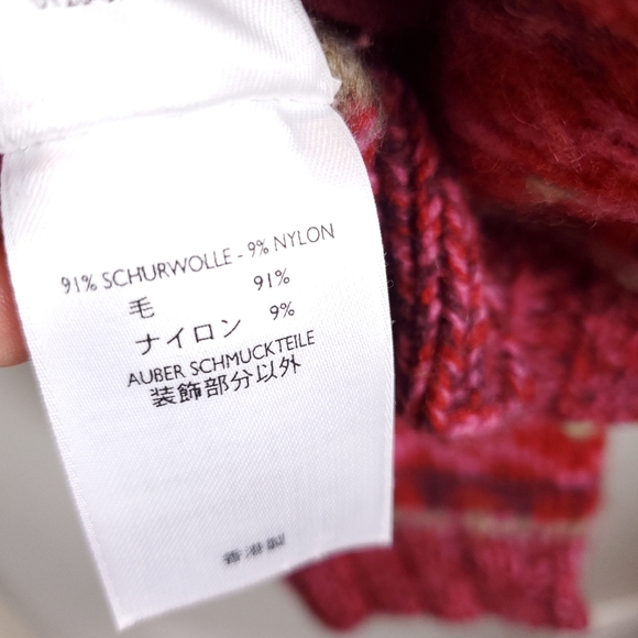 Eddie Bauer Pink/Red Fair Isle Lambswool Cardigan Sweater - Picture 7 of 8